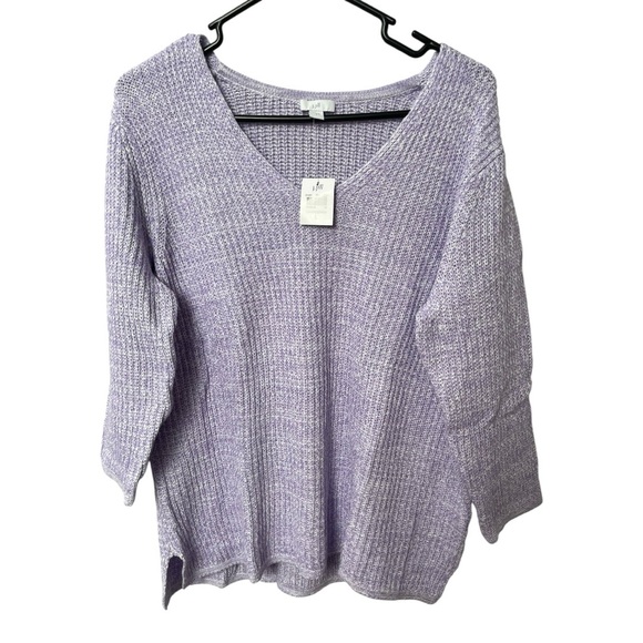 J. Jill Sweaters - J. Jill Placed-Pattern Slub-Textured Ribbed Hem Sweater Lavender Sz L $89 NWT